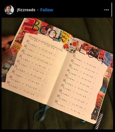 someone is holding a book with many different things in it, including letters and numbers