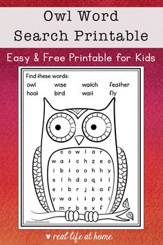 an owl word search printable for kids with the words easy and free printable for kids