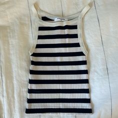 Size Xs In Blue And Natural Stripe. Tags Removed But Never Worn. Cheap Blue Zara Tank Top, Perfect White Tee, Black High Tops, Ribbed Tank Tops, Top For Women, Striped Tank Top, Pink Tank Top, Striped Tank, White Tank