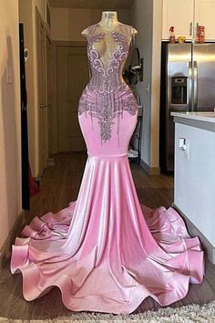 Pink Mermaid Beaded Floor Length Prom Dresses Elegant Mermaid Dress, Two Piece Evening Dresses, Black Lace Formal Dress, Mint Green Prom Dress, Prom Dress Pictures, African Prom Dresses, Gorgeous Prom Dresses, Mermaid Evening Gown, Floor Length Prom Dresses