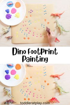 paper plate dino footprints with the words dino footprints painted on it and an image of dinosaurs