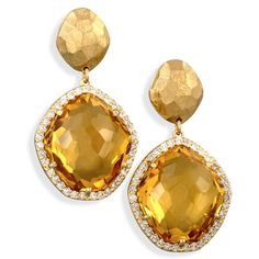 18k yellow gold is carefully hammered by hand to craft the unique buttons that anchor darling citrine drops (29 tcw). Each citrine is surrounded with a halo of pave diamonds (.84 tcw). Handmade in Brazil. Citrine Drop Earrings, Hammered Jewelry, Lalique Crystal, Hammered Earrings, 18k Gold Earrings, Citrine Earrings, Yellow Gold Earrings, Enamel Bangle, Gold Monogram