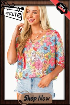 Multicolor Floral Print V Neck Half Sleeve Blouse Half Sleeve Blouse, Women Tops, Half Sleeve, Half Sleeves, Sleeve Blouse, Shirt Blouses, Floral Print, Top Blouse, Floral Prints