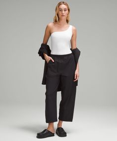 The Ones Youll Want To Wear All Day. These Lightweight Crops Keep Things Easy With An Elastic Waist And Fuss-Free Fit You Can Dress Up Or Down. Designed For Casual. Intended To Sit Above Ankle:relaxed Fit Is Roomy Through Glutes And Thighs. Zippered Hand Pockets With Hidden Card Sleeve. Elastic Waistband. | Lightweight Mid-Rise Barrel-Leg Cropped Pant Lululemon Relaxed Fit Loungewear Bottoms, Versatile Lululemon Bottoms With Elastic Waistband, Lululemon Relaxed Fit Versatile Pants, Lululemon Versatile Relaxed Fit Pants, Lululemon Stretch Lounge Pants, Lululemon Stretch Pants For Loungewear, Versatile Relaxed Fit Lululemon Pants, Lululemon Stretch Workwear Bottoms, Versatile Lululemon Tapered Leg Pants