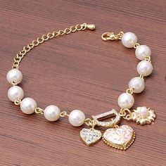 100% New! Cute & Beautiful Bracelet For Women New Without Tags. Jewelry Bracelets Peach Bracelet, Pearl Bracelet Jewelry, Heart Flower, Gold Bracelet For Women, Bangle Bracelets With Charms, Pearl Charms, Mens Jewelry Bracelet, Bracelet For Women, Heart Jewelry