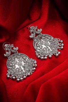 The Luxor Women's Alloy Large Dangle Earrings in SilverProduct Features :  Color: Silver Material: Alloy Cheap Silver Jewelry With Latkans, Luxury Silver Jewelry With Latkans, Jewellery Photography Ideas, Rings In Silver, Earrings Jhumka, Gold Earrings Indian, Oxidised Earrings, Large Dangle Earrings, Silver Jewelry Accessories