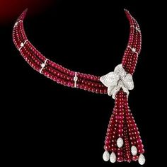 Handcrafted Red Ruby Beads Collar Tassel Necklace 925 Silver Statement Jewelry Silver Statement Jewelry, Cartier Diamond, Ruby Beads, Beaded Collar, Ruby Necklace, Beaded Jewelry Patterns, Fine Jewellery Necklace, Beads Necklace, Jewelry Patterns