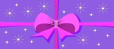 a purple bow with white stars on the side and pink ribbon around it, against a blue background