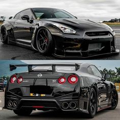 two different views of a black sports car