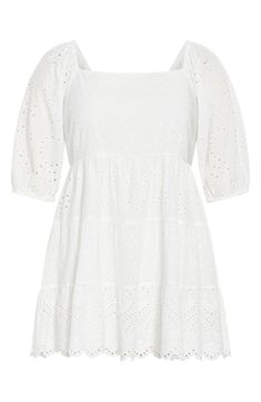 Sweeten the occasion in this square-neck cotton dress designed with airy allover eyelets and puff sleeves. Slips on over head Square neck Elbow-length sleeves Lined 100% cotton Machine wash, line dry Imported Summer Square Neck Dress With Broderie Anglaise, Cotton Puff Sleeve Dress With Square Neck For Daywear, Summer Puff Sleeve Dress With Broderie Anglaise, Cotton Square Neck Puff Sleeve Dress For Daywear, White Broderie Anglaise Dress With Square Neck, Cotton Puff Sleeve Dress With Ruffles And Square Neck, Summer Broderie Anglaise Puff Sleeve Dress, White Square Neck Dress With Broderie Anglaise, Summer White Puff Sleeve Dress With Straight Neckline