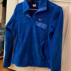 Worn Once!!!! Comfy Sweatshirt Patagonia Blue Tops For Outdoor Activities, Blue Long Sleeve Top For Hiking, Blue Long Sleeve Hiking Tops, Casual Blue Patagonia Top, Patagonia Womens Fleece, Patagonia Quarter Zip, Patagonia Sweatshirt, Patagonia Pullover, Patagonia Sweater