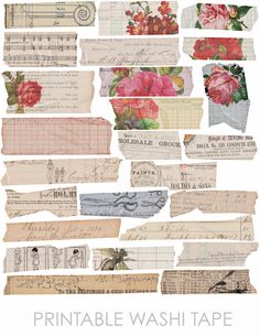 the printable wash tape has many different types of paper, including roses and music notes