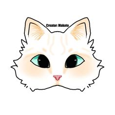 a white cat with blue eyes and the words creator mako on it's forehead