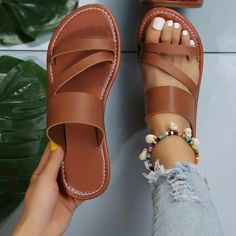 Item mampu milik Temu, pengiriman percuma untuk pelanggan baharu. Strap Sandals Women, Leather Sandals Women, Casual Heels, Leather Slippers