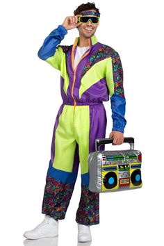 a man in a clown costume holding a boombox