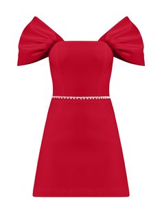 Red Mini Dress With Straight Neckline, Chic A-line Holiday Mini Dress, Red Dress With Straight Neckline For Date Night, A-line Mini Dress For Evening And Party Season, Luxury Mini Dress For Date Night During Party Season, Cocktail Evening Mini Dress, Red Mini Dress With Straight Neckline For Night Out, Chic Red Mini Dress With Straight Neckline, Glamorous Knee-length Mini Dress For Cocktail