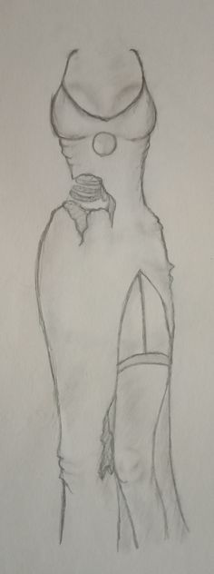 a pencil drawing of a woman in a dress with her back turned to the camera