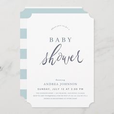 Minimalist Elegant Blue Boy Baby Shower Blue Boy, Script Lettering, Invitation Sizes, Boy Baby, Custom Invitations