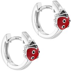 These hoop huggie earrings for girls are simply adorable! Each earring features a sweet little ladybug crafted of red and black enamel and 925 sterling silver which is ideal for sensitive ears. Certain cultures believe that the stronger the color red is on the ladybug, the better your luck will be. Your little girl will rejoice at the sight of these ladybug hoop earrings. The red accents are finished in enamel, a wonderful jewelry kids gift year-round, packaged neatly in a gift box. Jewelry Kids, Ladybug Crafts, The Ladybug, The Color Red, Earrings For Girls, Kids Earrings, Huggie Earrings, Red Accents, Girls Earrings