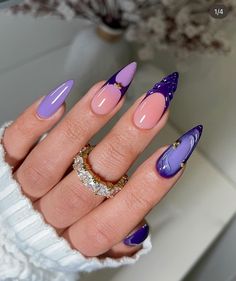 Long French Nails, Purple And Pink Nails, Colored Acrylic Nails, Pretty Nail Designs, Almond Nails Designs, Nail Forms, Womens Nails, Manicure E Pedicure