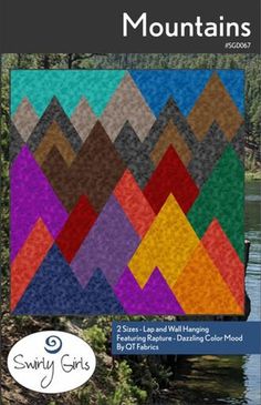 the book cover for mountain quilts, featuring an image of mountains in different colors