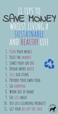 a poster with the words, tips to save money while living a sustenable and healthy life