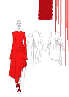 an illustration of a woman's red dress and coat