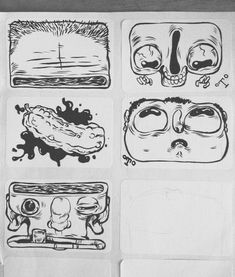 several drawings of different types of things on paper