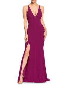 Dress the Population Iris Plunging Crepe Gown Magenta Gown, Slim Gown, Dark Magenta, Crepe Gown, Trumpet Gown, Trumpet Skirt, Sleeveless Gown, Gowns Online, Dress The Population