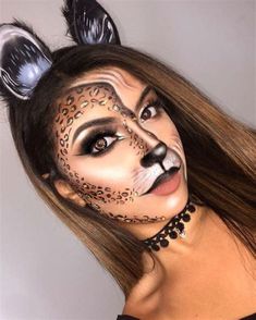 Simple Cat Makeup, Cat Halloween Makeup, Leopard Makeup, Animal Makeup, Cute Halloween Makeup, Halloween Makeup Pretty, Cool Halloween Makeup