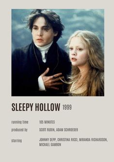 the movie poster for sleepy hollow, starring actors from left to right johnny hutton, josinn piper, and michael gordon