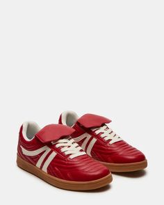 MADRID Red Low-Top Sneaker | Women's Sneakers – Steve Madden Winter Wishlist, Steve Madden Sneakers, Versatile Shoes, Top Sneakers Women, Red Sneakers, Sneaker Games, Steve Madden Shoes, Tennis Shoes, Women's Sneakers