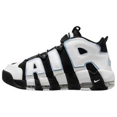 Unapologetically bold with a whole lot of Nike Air! The Nike Air More Uptempo '96 captures the spirit of the ‘90s era with a chunky design and graffiti-styled distinctive branding. Popularized for the most encased Air during launch, this Nike pair flaunts its large Air Max unit with classic cushioning windows in the heel. With over 20 years of trailblazing history, this timeless design is just as bold, stylish, and sought-after as the original. Nike Air More Uptempo '96 features: Full-grain leat 90s White Sneakers For Streetwear, Nike Air More Uptempo 96, Uptempo 96, Nike Air More Uptempo, Nike Air More, 90s Era, Graffiti Styles, Mens Sportswear, Mens Basketball