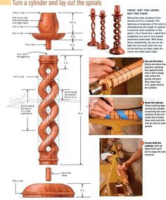 the instructions for how to make a spinning machine with wooden handles and spirals on it