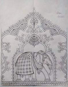 a drawing of an elephant with flowers on it