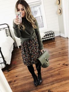 13 ways to style a floral dress. - dress cori lynn Style A Floral Dress, Sweater Over Dress, Black Floral Print Dress, Floral Dress Outfits, Hodge Podge, Winter Dress Outfits, Fall Dress Outfit, Black Dress Outfits, Outfit Fall