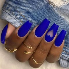 30 Vibrant Royal Blue Nail Designs for 2023 - The Trend Spotter Matte Acrylic Nails, Blue Coffin Nails, Blue Nail Designs, Blue Nail, Dark Nails, Prom Nails, Heart Nails