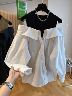 Soft Feminine Outfits, Casual Autumn Outfits Women, Off Shoulder Design, Fall Outfits Korean, Blouses Women, Feminine Outfits, Loose Tank Tops, Shirt Blouses Women's, Women Y2k