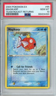 a card with a red fish on it's back and yellow border, in the middle