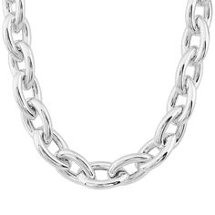 With its bold and edgy design, this chain necklace is sure to make a statement. Wear it alone or layered with other chains for that perfect amount of sparkle and charm. This necklace makes the perfect gift for trendy fashionistas and those who like a little edge to their look. The piece comes with a ".925" sterling silver quality stamp as a symbol of guaranteed product quality. Everyday Jewelry With Chain Link Strap, Trendy Link Chain Necklace For Party, Modern Metal Chain Necklace With Silver Chain, Chic Silver Jewelry With Chain Strap, Chunky Link Chain Necklace For Party, Modern Silver Chain Metal Necklace, Trendy Choker With Chain Strap, Modern Jewelry With Double Chain And Oval Link, Chic Silver Oval Link Chain Necklace