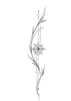 a black and white drawing of a flower on a branch with lines coming out of it