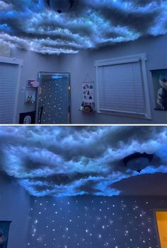 the ceiling is decorated with stars and clouds