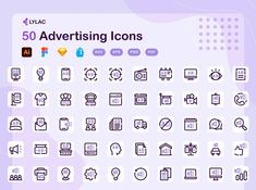 the 50 advertising icons are shown in purple and white