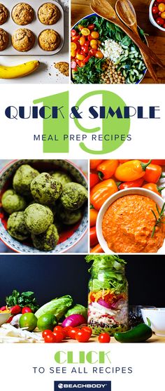 the cover of quick and simple meal prepped recipe book, with pictures of different foods