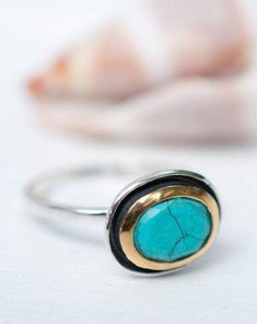 Howlite dyed Turquoise Ring ~ Sterling Silver 925 ~ MR041 - Maresia Jewelry Aqua Chalcedony Ring, Big Jewelry, Chalcedony Ring, Moonstone Stone, Turquoise Howlite, Labradorite Ring, P T, Sterling Ring, Gold Vermeil