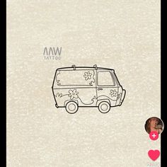 a drawing of a van with flowers on it's side and the words wam written in black