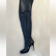 These Are Gorgeous Burberry Boots In A Genuine Leather. Top Part Of Boot Is Stretch-Leather To Fit Your Thighs. Inside Zip, Quilted Back Detail. 5” Heel With A 1” Platform. Surprisingly Comfortable To Wear Given The Heel Height. Worn Only 4 Times. Injured My Foot And Can’t Wear The Heels Anymore. Burberry Boots, Burberry Shoes, Black Leather Boots, Leather Top, Over The Knee Boots, Over The Knee, Leather Boots, Burberry, Heel Height