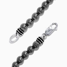 Effy Men's Sterling Silver Beaded Hematite Anchor Bracelet, 71.43 TCW Silver Hand-strung Hematite Jewelry, Silver Hematite Hand-strung Jewelry, Silver Hematite Jewelry With 8mm Beads, Silver Hematite Bracelets With Round Beads, Silver Hematite Bracelets With Gemstone Beads, Anchor Bracelet, Sterling Silver Mens, Sterling Silver Bead, Silver Beads