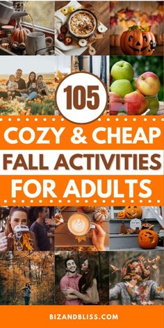 collage of photos with text that reads, cozy and cheap fall activities for adults