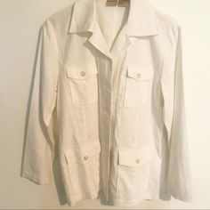 This Jacket Is New Without Tags But Still Has The Extra Button Tag Attached. Never Been Worn. Perfect Condition. Off-White Color. Measurements: Chest: 19.5” Length: 27” Sleeve: 23 1/4”